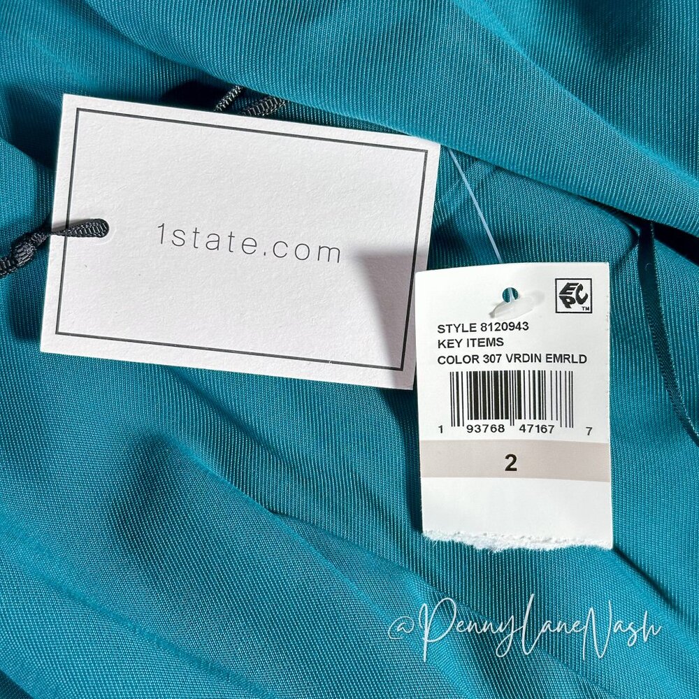 NWT 1.State Sleeveless Twill V Neck Wrap Jumpsuit Teal Size 2 - Picture 8 of 15